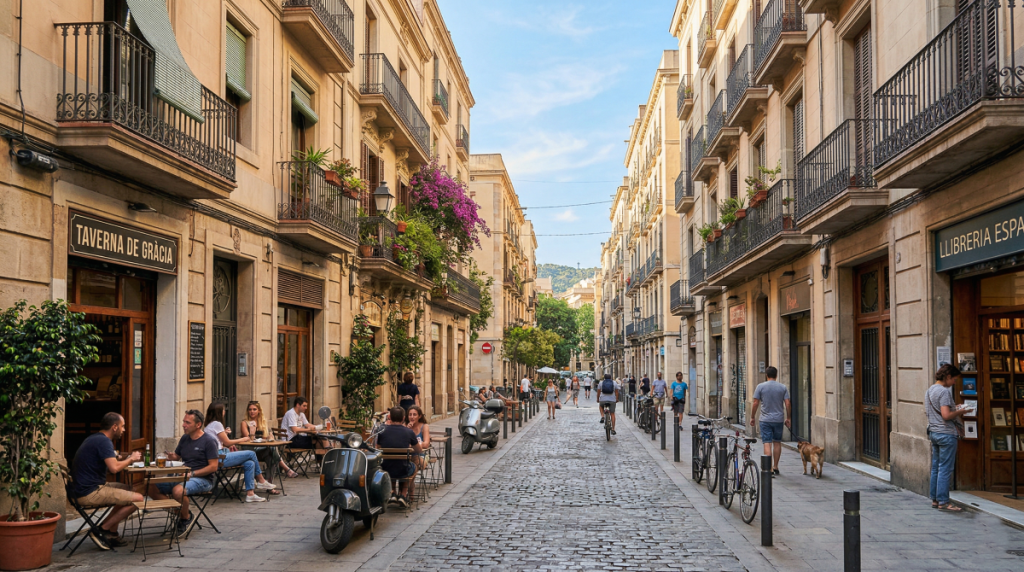 Où loger à Barcelone : ambiance chaleureuse sur la terrasse d'un quartier typique.